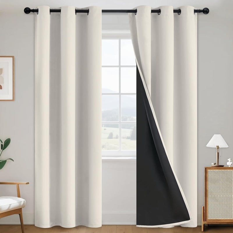 SimpleHome 100% Blackout Curtains for Bedroom,Thermal Insulated Cream Grommet Window Drapes Room Darkening Curtains for Living Room with Black Back,38 x 84 Inch,2 Panels - Image 1
